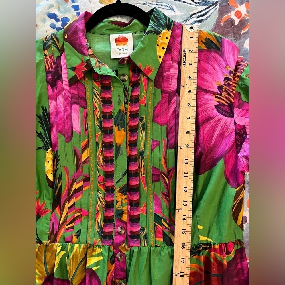 FARM RIO M Flowers Balloon Sleeve Maxi ShirtDress - Picture 10 of 16